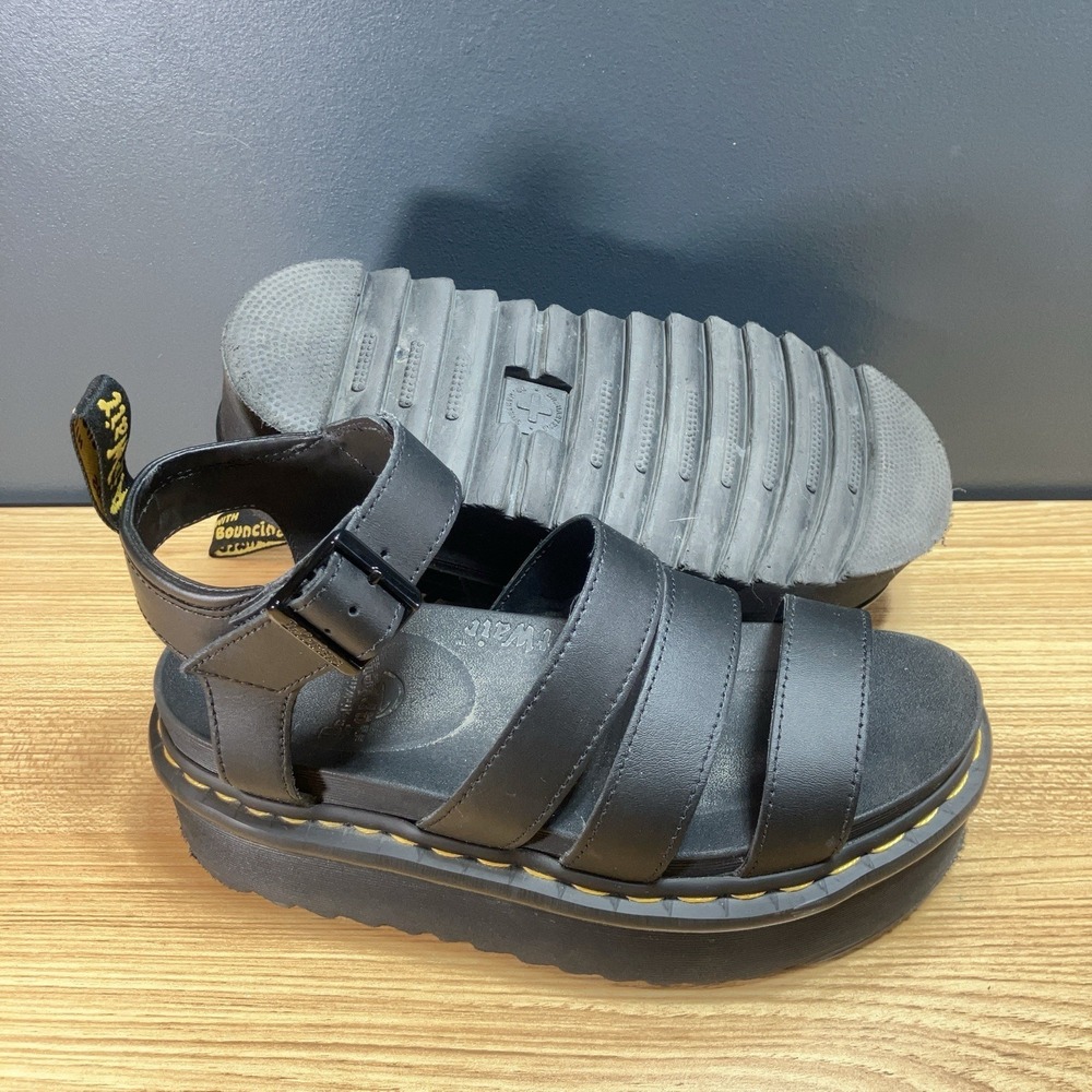 Doc Dr Martens Blaire Sandals Women US 7 Quad 4-Strap Leather Chunky Shoes JY004